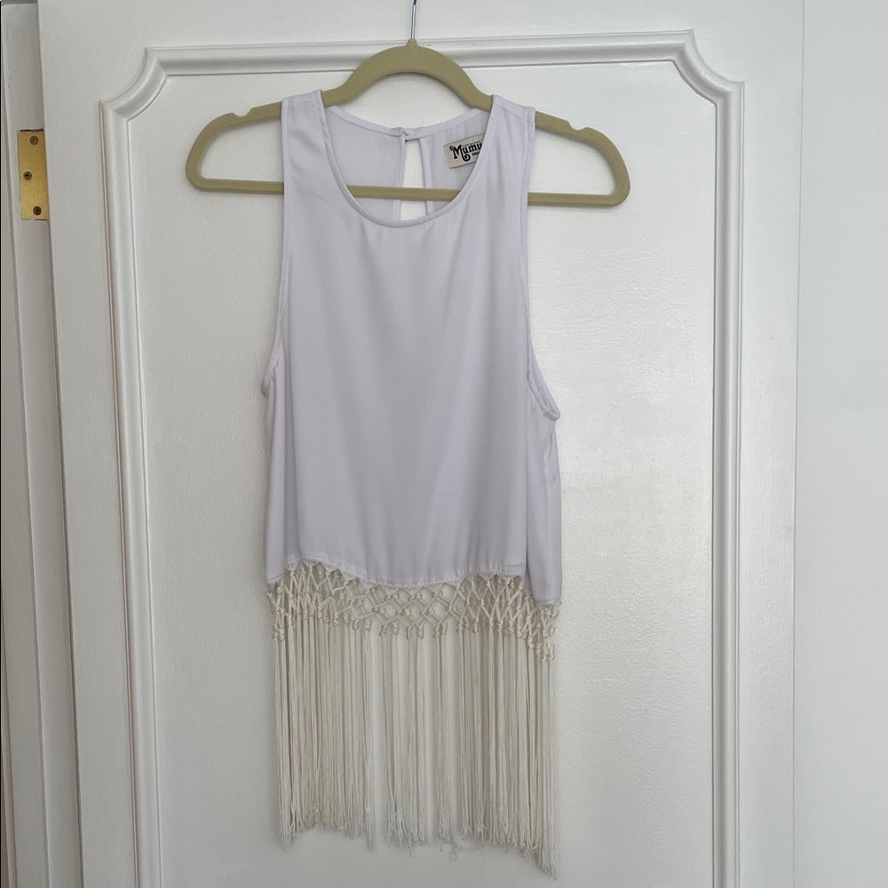 Show Me Your Mumu White Fringe Hem Tank Top